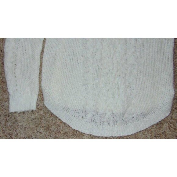 Womens Crochet Sweater Large White Knit Round Neck Long Sleeve SO - Picture 3 of 4